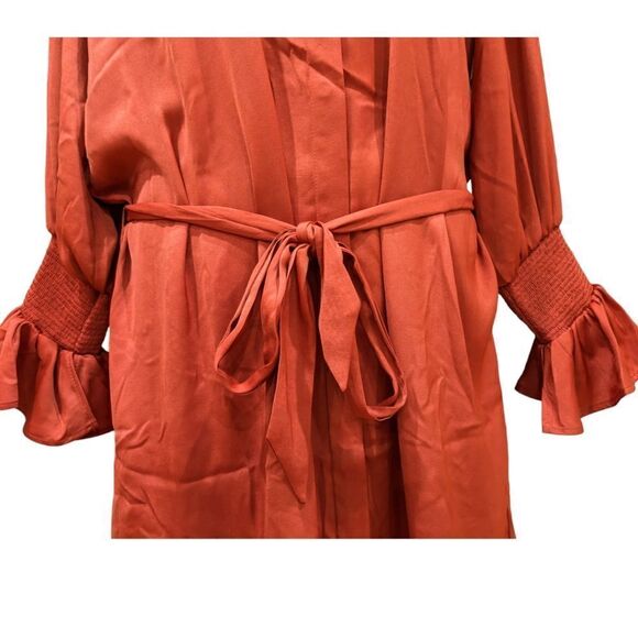 Maje Shirt dress with smocks in Terracotta with lace Size L NWT - Picture 12 of 15